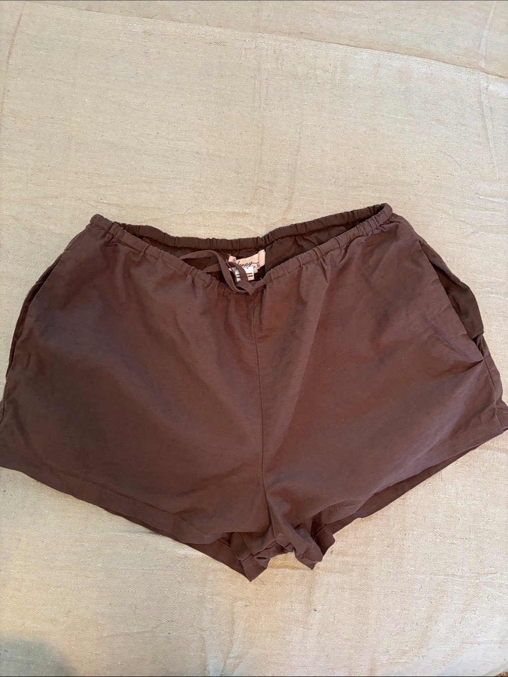 Women's Honey Beach Brown linen Elastic-Waist Lounge Shorts L